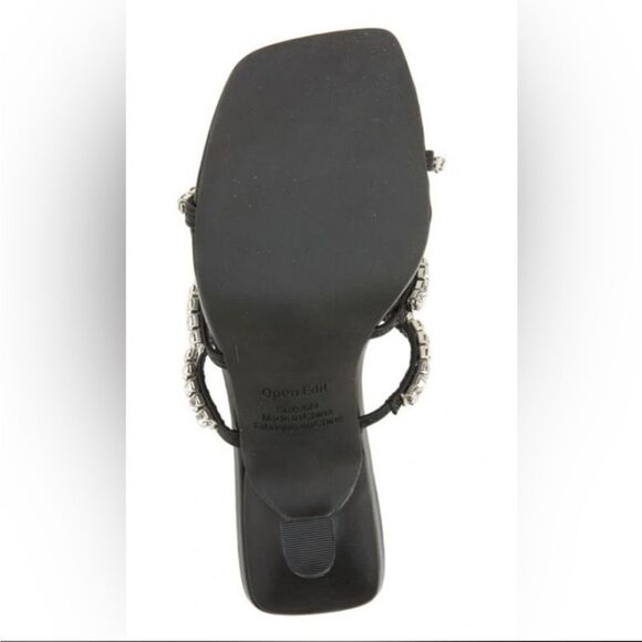 New Open Edit Daphne Sandal (Women) black kitten mule high heel crystal silver - Picture 5 of 7